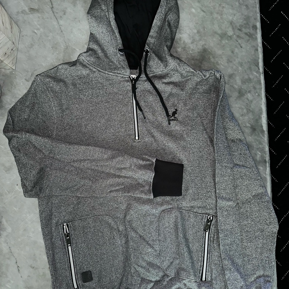 Gray Hooded Sweatshirt with Zipper Pockets